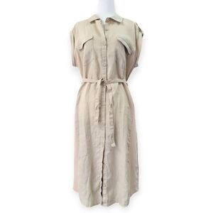 Oui  linen and cotton blend  button down  Shirt dress